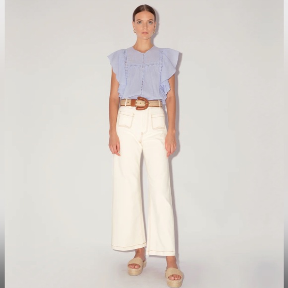 magali pascal dominika light blue button front ruffle detail summer blouse top - Picture 7 of 7